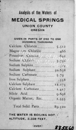 Medical Springs water analysis