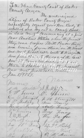 Road Petition 1869, Baker Coun