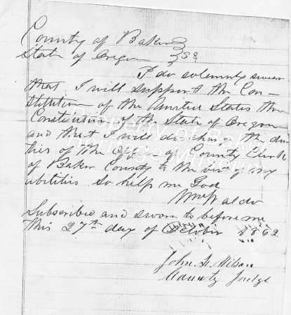 Waldo oath as County Clk 1862