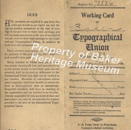 Typographical Union card 683, ca.1916