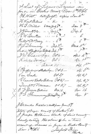 Liquor licenses at Auburn 1866