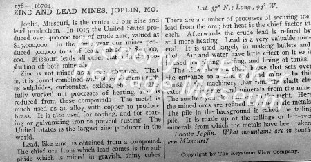 Zinc and lead mines, Joplin, MO desc