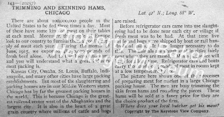 Trimming and skinning hams, Chicago, Illinois