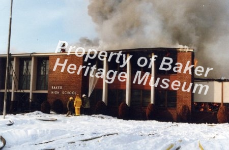 Baker High School fire.  Early 1960s.