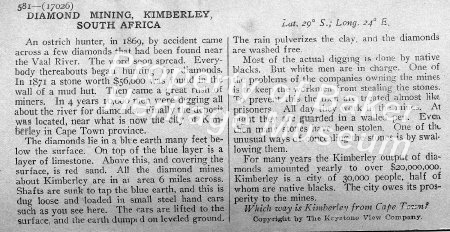 Diamond mining, Kimberley, S. Africa description