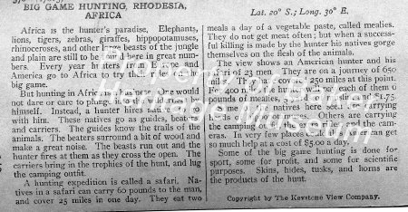 Big game hunting, Rhodesia, Africa description