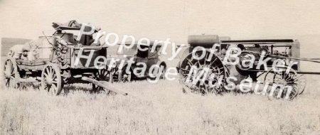 Car by tractor and wagon