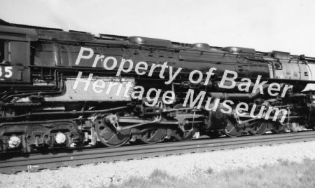 Union Pacific steam engine #3985 arriving in Baker City.  c.a. 1980s 3