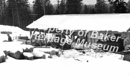 A logging camp in winter