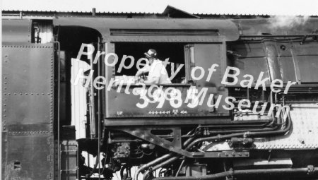 Union Pacific steam engine #3985 arriving in Baker City.  c.a. 1980s 1