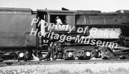 Union Pacific steam engine #3985 arriving in Baker City.  c.a. 1980s 2