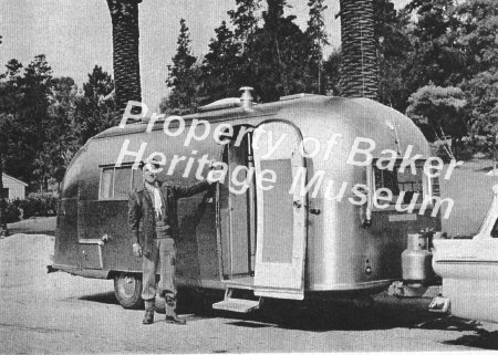 Wally Byam with his famous gold trailer