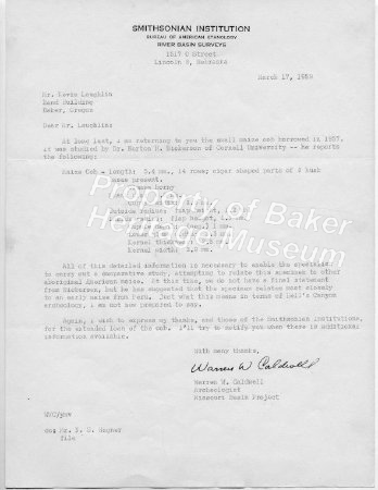 Smithsonian Institution Letter 3/17/59