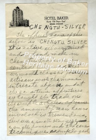 Chengtu (Chengdu) Silver Memo