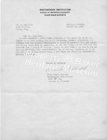 Smithsonian Institution Letter 10/22/57
