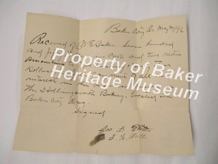 Receipt, W.E. Baker, 1896