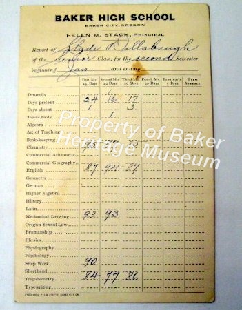 Baker High Report Card, Clyde Dillabaugh